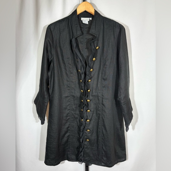 Soft Surroundings Jackets & Blazers - Soft Surroundings Black 100% Linen Ruffled Front Jacket Women’s Size Large